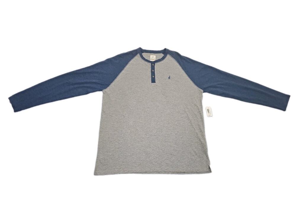 Johnnie-O Men Knit Long Sleeve Shirt Half Front Button Blue Gray XXL NWT